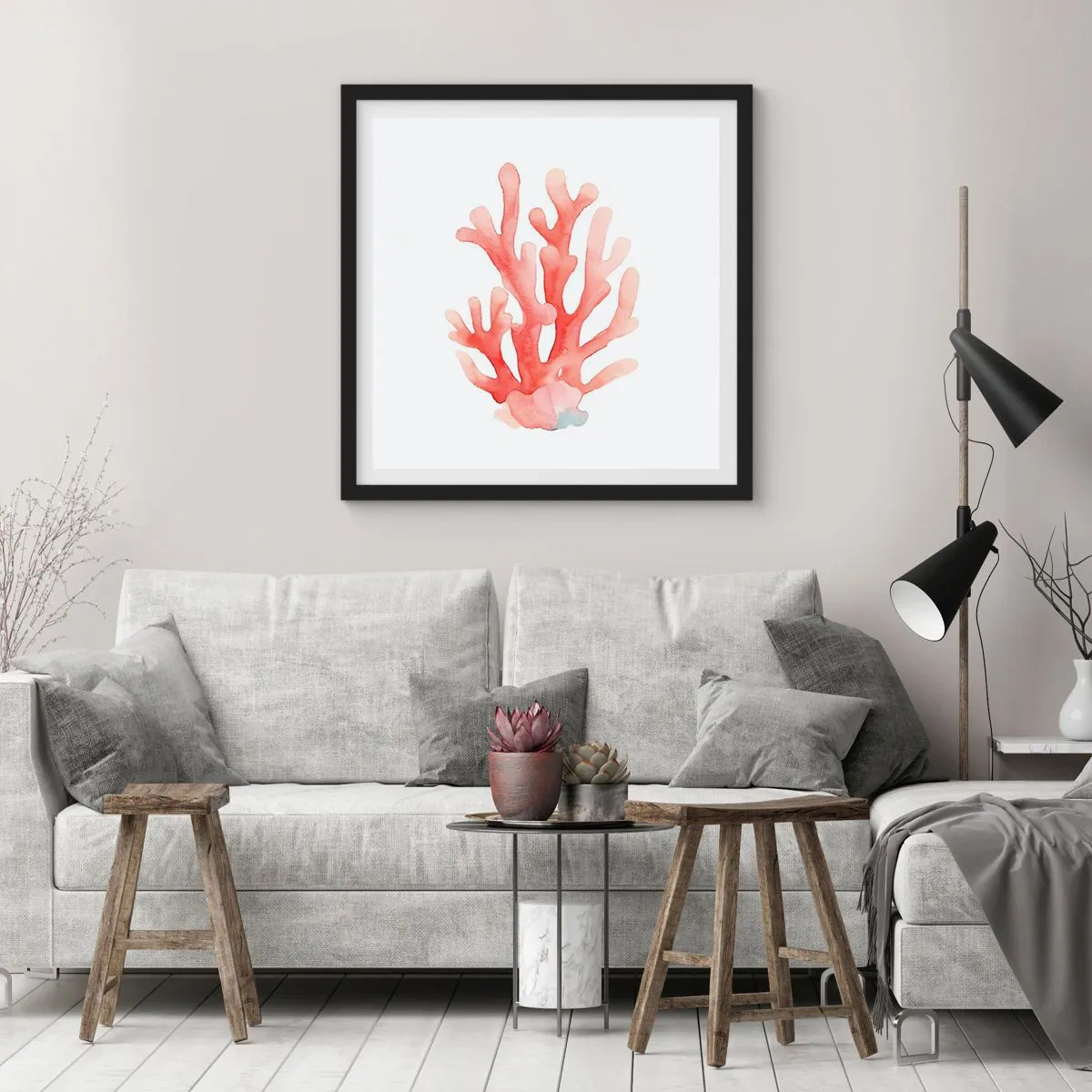Affiche dans un cadre noir - Poster - Corail couleur corail - 30x30 cm