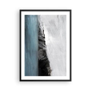 Affiche dans un cadre noir - Poster - Composition abstraite d'une côte rocheuse et d'un océan - 50x70cm - Eau – terre : choc des éléments - Décoration murale moderne pour le salon et la chambre ARTTOR