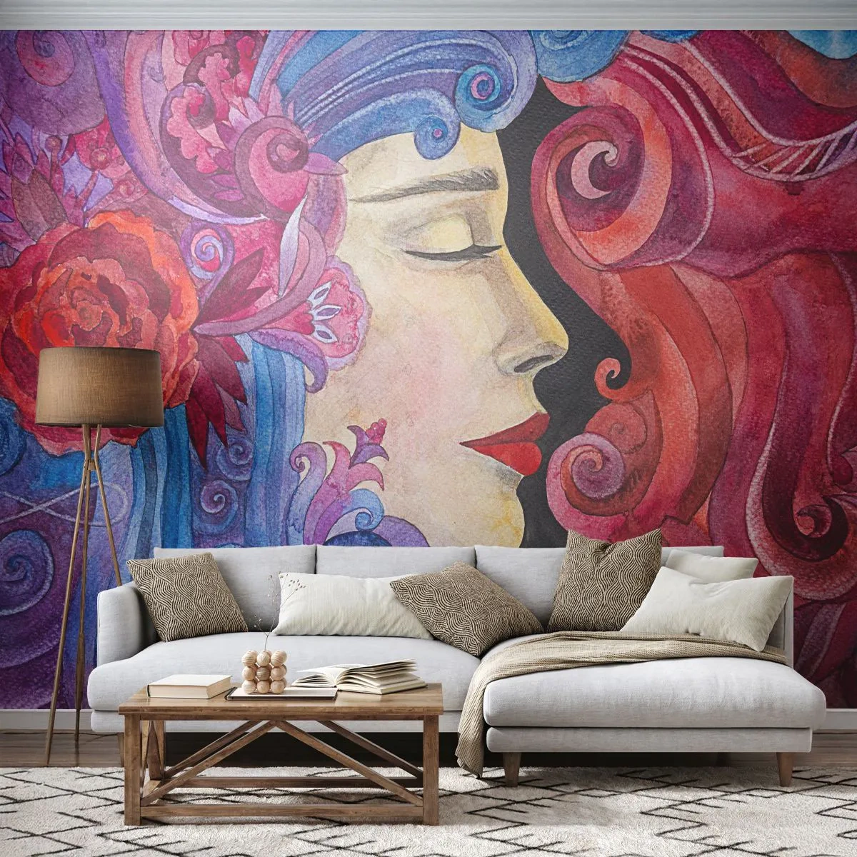 Papier Peint Autocollant Deluxe Sticker - L'Art Nouveau est toujours vivant - Femme, Fleurs, Déesse - 250x175 cm