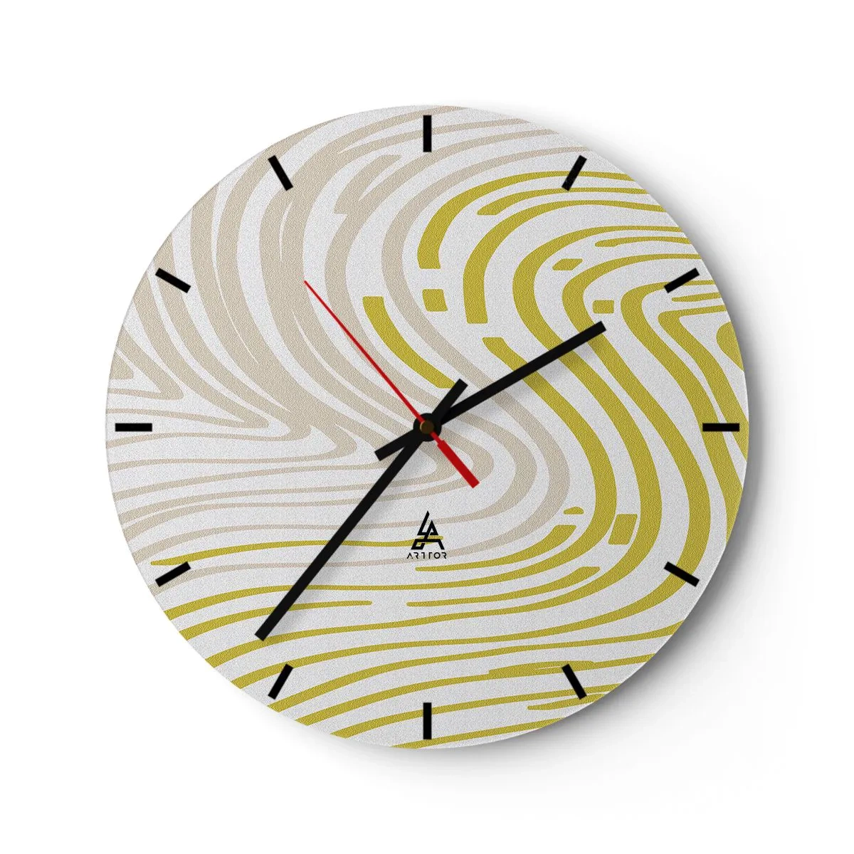 Horloge murale - Pendule murale - Des lignes abstraites en beige et jaune créent un motif tourbillonnant. - 30x30cm - Une composition au léger virage - Décoration murale moderne pour le salon, la cuisine et la chambre ARTTOR