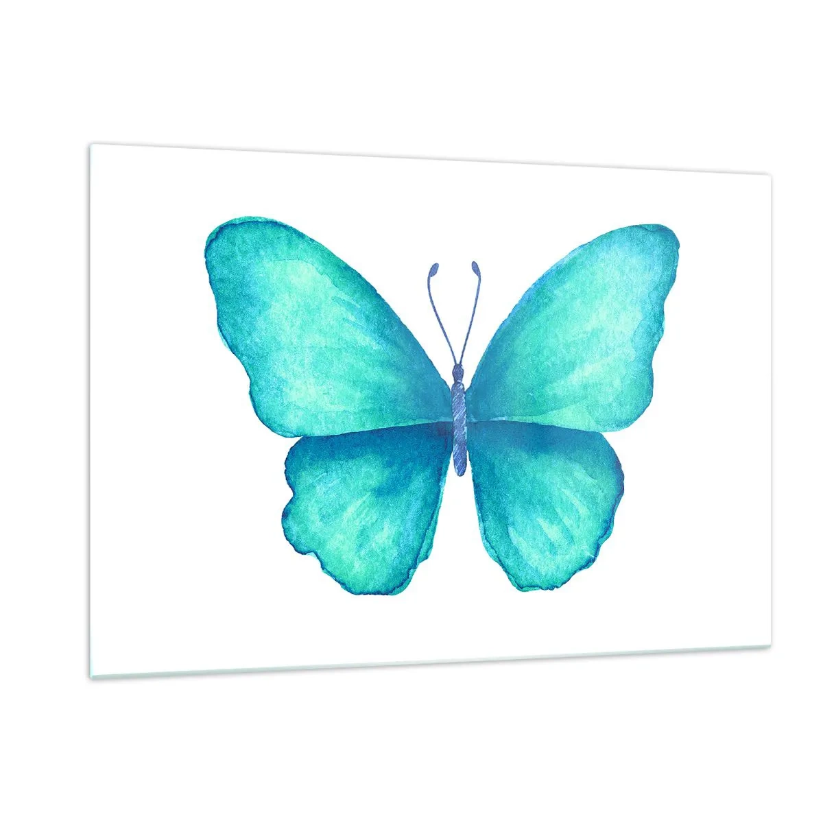 Impression sur verre - Image sur verre - Papillon bleu en style aquarelle sur fond blanc - 120x80cm - Nature turquoise - Décoration murale moderne pour le salon et la chambre ARTTOR