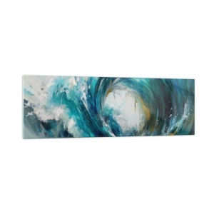 Impression sur verre - Image sur verre - Une vague dynamique dans les tons bleu et turquoise - 160x50cm - Portail maritime - Décoration murale moderne pour le salon et la chambre ARTTOR