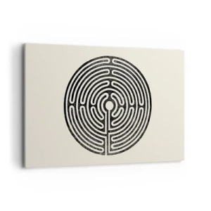 Impression sur toile - Image sur toile - Labyrinthe circulaire noir et blanc sur fond clair - 120x80cm - Ordre mystérieux - Décoration murale moderne pour le salon et la chambre ARTTOR