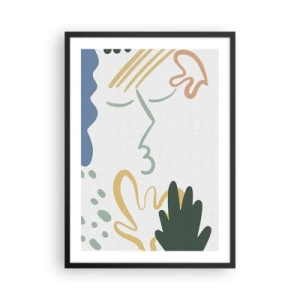 Affiche dans un cadre noir - Poster - Portrait abstrait aux pastels - 50x70cm - Baiser de fleurs - Décoration murale moderne pour le salon et la chambre ARTTOR