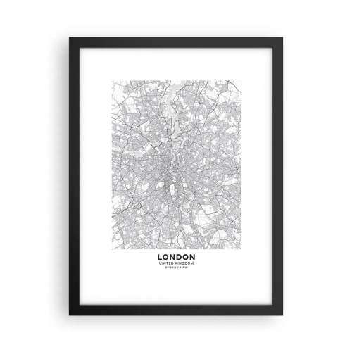 Affiche dans un cadre noir - Poster - Carte du labyrinthe londonien - 30x40 cm
