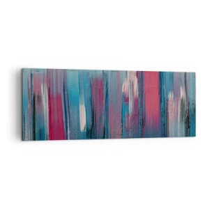 Impression sur toile - Image sur toile - Formes verticales abstraites dans des tons de bleu et de rouge - 140x50cm - Composition verticale en bleu et rouge - Décoration murale moderne pour le salon et la chambre ARTTOR