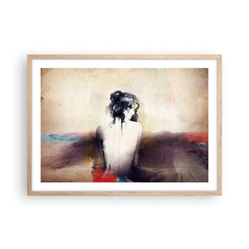 Affiche dans un chêne clair - Poster - Lignes lisses, formes ovales - 70x50 cm