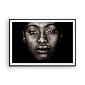 Affiche dans un cadre noir - Poster - Portrait d'un visage avec une seule larme sur fond noir - 100x70cm - Une larme - Décoration murale moderne pour le salon et la chambre ARTTOR