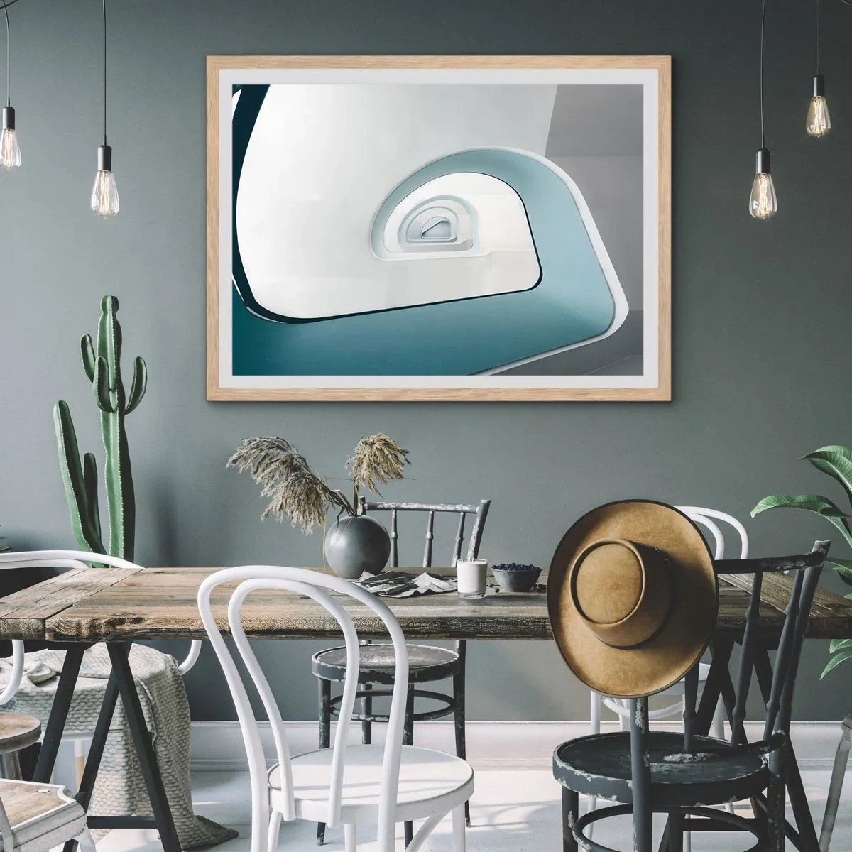 Affiche dans un chêne clair - Poster - Au profondeur du bleu - 50x40 cm