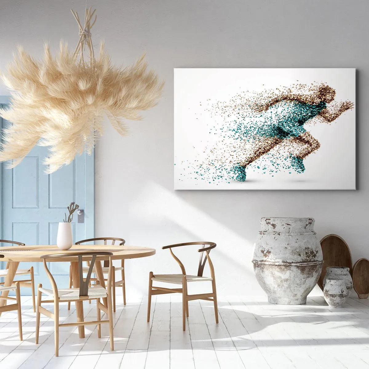 Impression sur toile - Image sur toile - Une figurine de coureur dynamique composée de minuscules particules - 100x70cm - La vie est une course - Décoration murale moderne pour le salon et la chambre ARTTOR