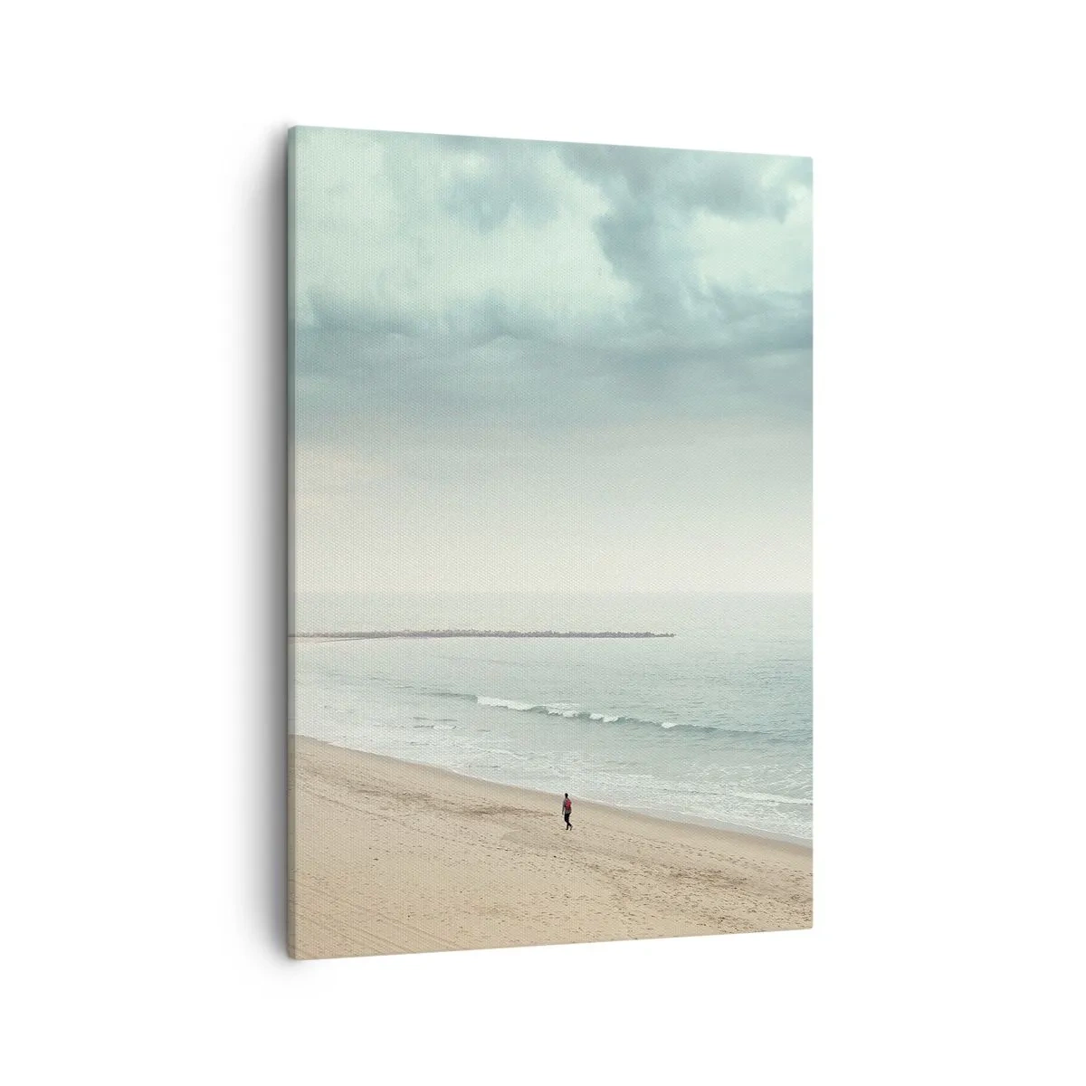 Impression sur toile - Image sur toile - Une silhouette solitaire sur une plage déserte au bord d'une mer calme - 50x70cm - à la recherche de la paix - Décoration murale moderne pour le salon et la chambre ARTTOR