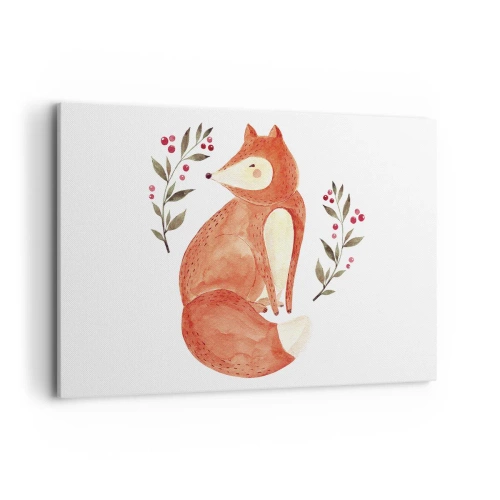 Impression sur toile - Image sur toile - Un renard aquarelle entouré de brindilles avec des baies - 120x80cm - Petit rouquin - Décoration murale moderne pour le salon et la chambre ARTTOR