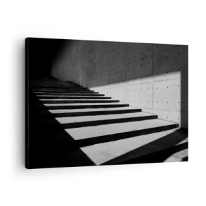 Impression sur toile - Image sur toile - Escaliers de style minimaliste en noir et blanc - 70x50cm - La beauté brute du modernisme - Décoration murale moderne pour le salon et la chambre ARTTOR