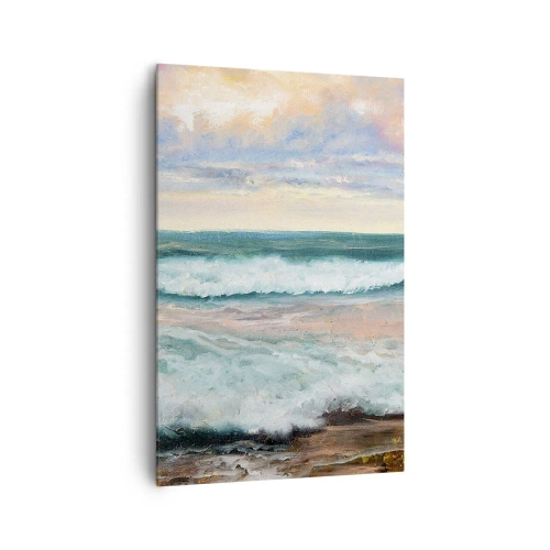 Impression sur toile - Image sur toile - Vagues de la mer contre un ciel nuageux au coucher du soleil - 80x120cm - Ici tu adouciras ton âme - Décoration murale moderne pour le salon et la chambre ARTTOR