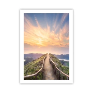 Affiche - Poster - Sentier au sommet d'une colline avec coucher de soleil et vue sur la montagne - 50x70cm - Proche du ciel - Décoration murale moderne pour le salon et la chambre ARTTOR