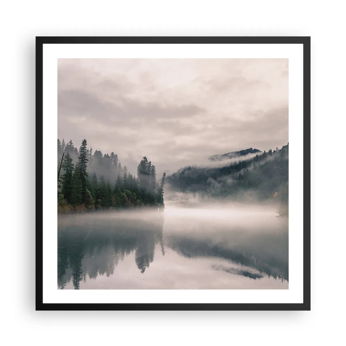 Affiche dans un cadre noir - Poster - Reflet dans le brouillard - 60x60 cm