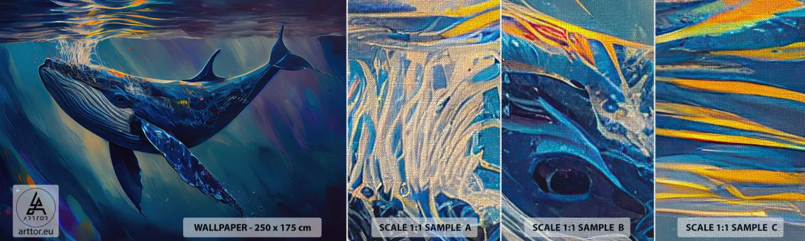 Échantillon de Papier Peint Premium Canvas - Bienvenue dans mon monde - Baleine, Océan, Sous-marin - 100x30 cm