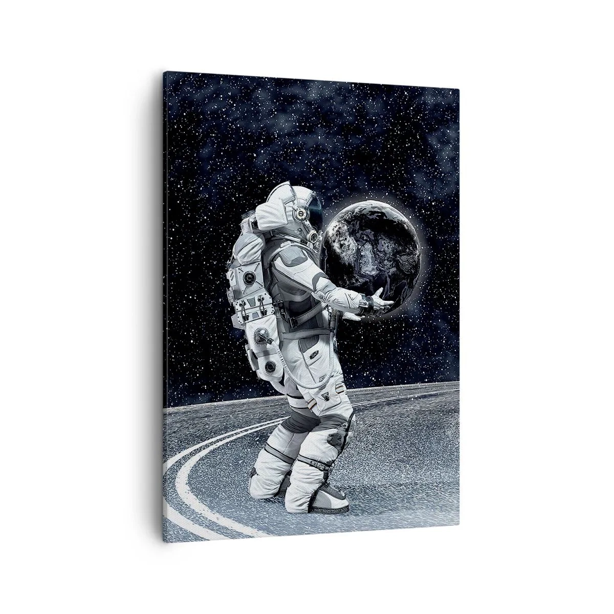 Impression sur toile - Image sur toile - Astronaute avec la Terre contre le ciel étoilé - 50x70cm - Sur la Voie Lactée - Décoration murale moderne pour le salon et la chambre ARTTOR