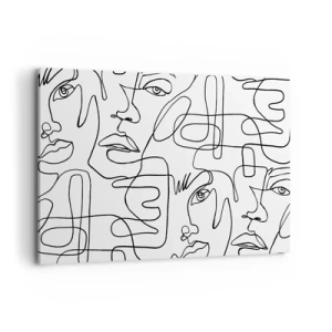Impression sur toile - Image sur toile - Un dessin minimaliste d'un visage avec des lignes sur un fond clair. - 120x80cm - Dans des émotions enchevêtrées - Décoration murale moderne pour le salon et la chambre ARTTOR