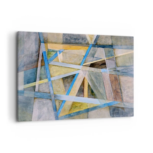 Impression sur toile - Image sur toile - Composition géométrique avec des lignes claires et bleues - 120x80cm - Tout droit ou en diagonale ? - Décoration murale moderne pour le salon et la chambre ARTTOR