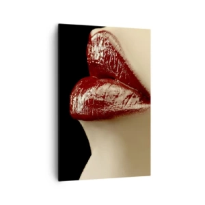 Impression sur toile - Image sur toile - Lèvres rouges et rouge à lèvres sur fond noir - 80x120cm - Sensualité et brillance du carmin - Décoration murale moderne pour le salon et la chambre ARTTOR