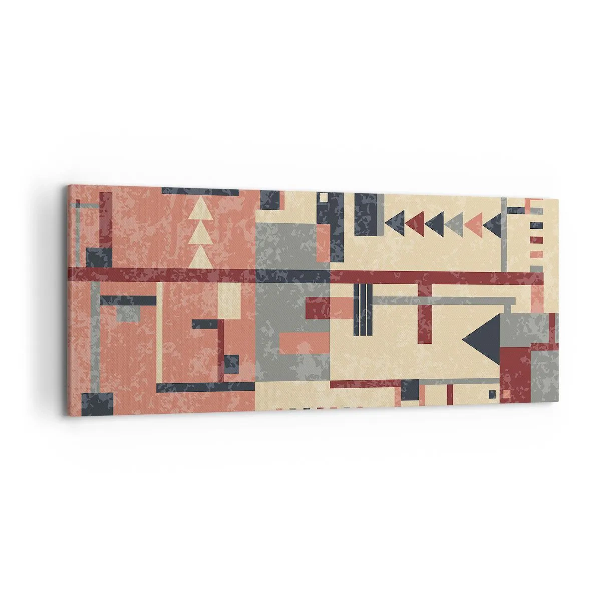 Impression sur toile - Image sur toile - Motif géométrique dans des tons pastel de beige, rouge et gris - 120x50cm - Une combinaison de verticaux et d'horizontaux - Décoration murale moderne pour le salon et la chambre ARTTOR
