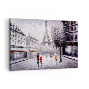 Impression sur toile - Image sur toile - Une vue de la Tour Eiffel dans un décor monochrome avec des touches de couleur - 120x80cm - Balade parisienne - Décoration murale moderne pour le salon et la chambre ARTTOR