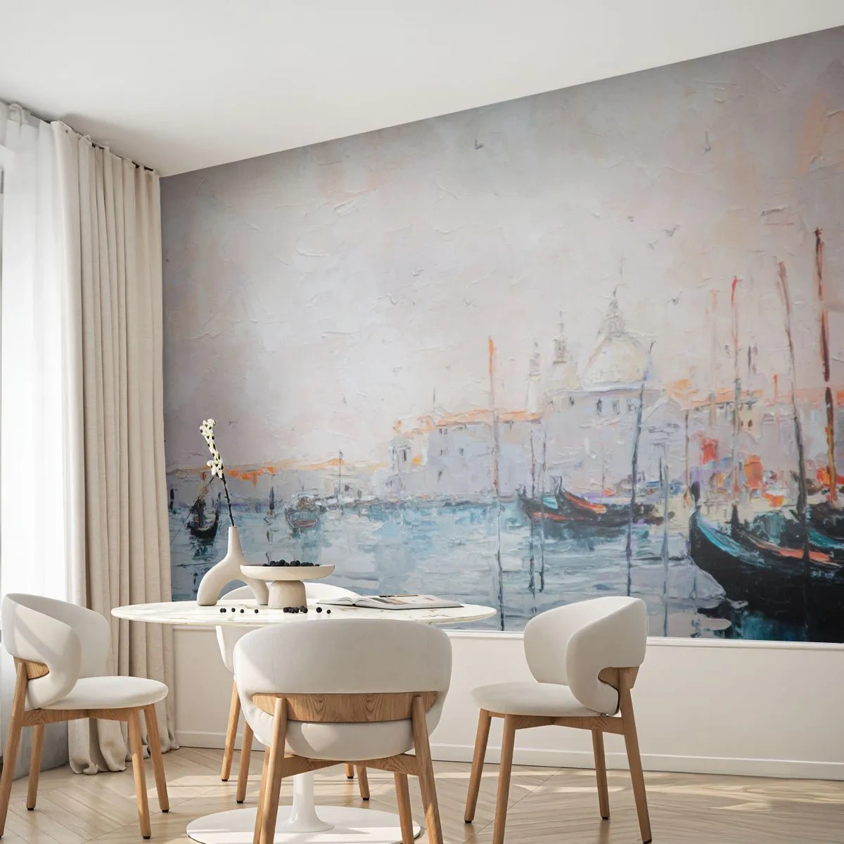 Papier Peint Autocollant Deluxe Sticker - Derrière l'eau, derrière le brouillard - Morceau, Ville, Venise - 150x105 cm