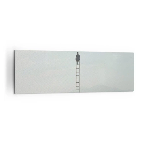 Impression sur toile - Image sur toile - Un homme sur une échelle s'élevant vers le ciel - 160x50cm - Se soulever au-dessus - Décoration murale moderne pour le salon et la chambre ARTTOR