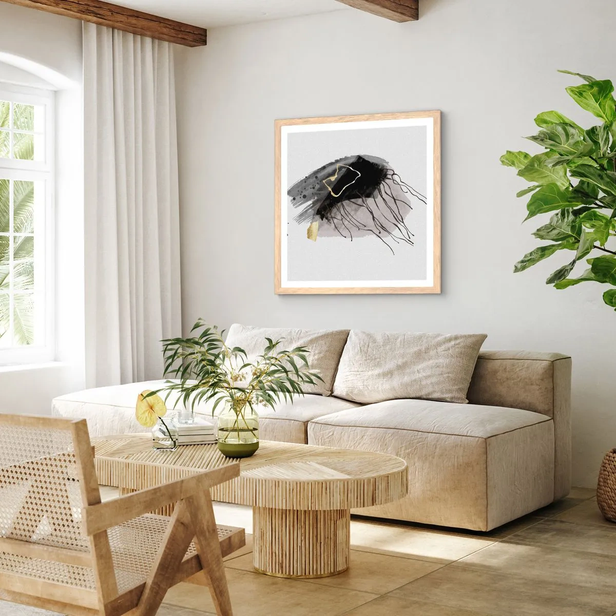 Affiche dans un chêne clair - Poster - En noir et en or - 60x60 cm