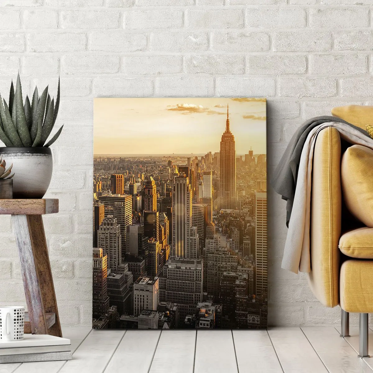 Impression sur toile - Image sur toile - Skyline de New York au coucher du soleil avec vue sur l'Empire State Building - 50x70cm - Grandir au soleil - Décoration murale moderne pour le salon et la chambre ARTTOR