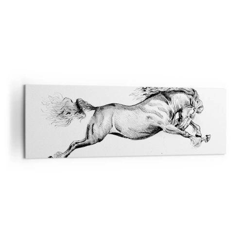 Impression sur toile - Image sur toile - Croquis d'un cheval au galop dynamique sur fond blanc - 160x50cm - Immortalisé au galop - Décoration murale moderne pour le salon et la chambre ARTTOR