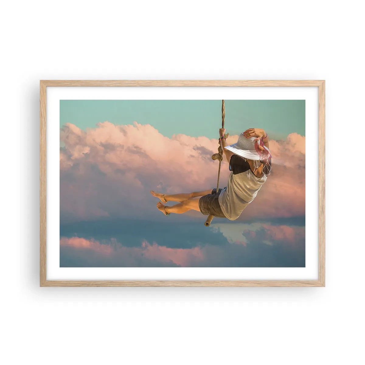 Affiche dans un chêne clair - Poster - S'amuser dans les nuages - 70x50 cm