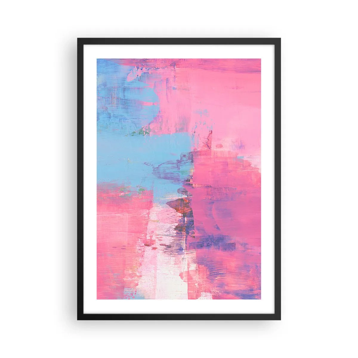 Affiche dans un cadre noir - Poster - Composition abstraite dans les tons de rose et de bleu - 50x70cm - Du rose, du bleu et une pincée de lumière - Décoration murale moderne pour le salon et la chambre ARTTOR
