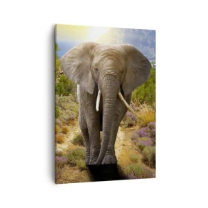 Impression sur toile - Image sur toile - Un éléphant d'Afrique dans un paysage de savane et de montagne - 50x70cm - Voilà à quoi ressemblait l'Eden - Décoration murale moderne pour le salon et la chambre ARTTOR