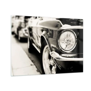 Impression sur verre - Image sur verre - Gros plan de l'avant d'une voiture classique en sépia - 70x50cm - Brillance permanente - Décoration murale moderne pour le salon et la chambre ARTTOR