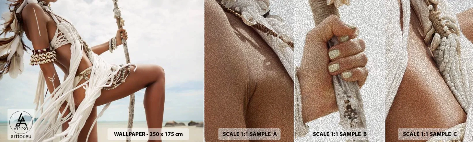 Échantillon de Papier Peint Premium Sand - Prêtresse du soleil - Femme, Bohème, Ancien - 100x30 cm