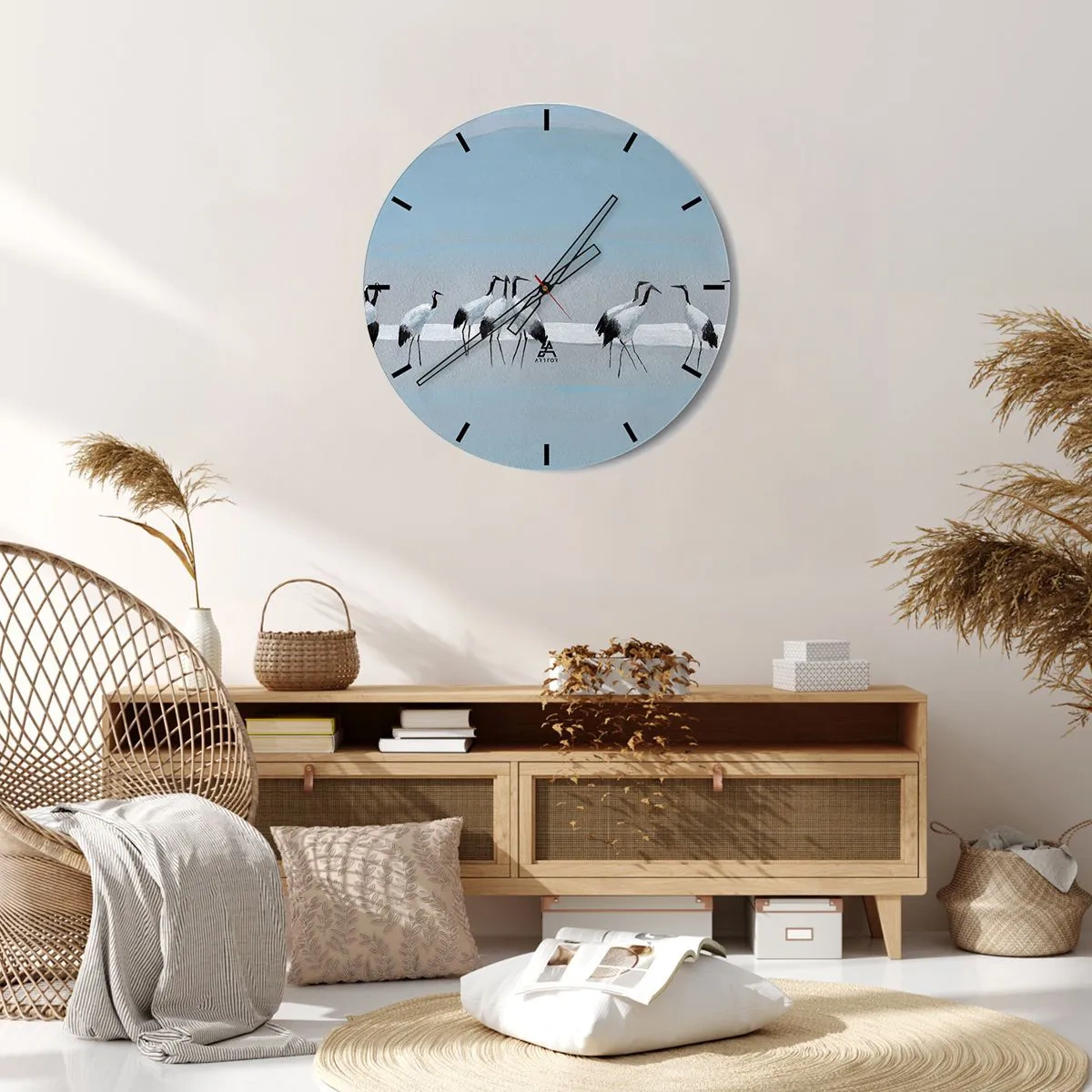 Horloge murale - Pendule murale - Un groupe de grues contre un ciel bleu clair - 30x30cm - Après une chaude journée - Décoration murale moderne pour le salon, la cuisine et la chambre ARTTOR