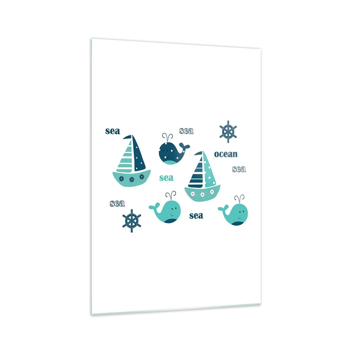 Impression sur verre - Image sur verre - Charmants motifs nautiques avec des baleines et des voiliers - 70x100cm - À travers les mers et les océans - Décoration murale moderne pour le salon et la chambre ARTTOR
