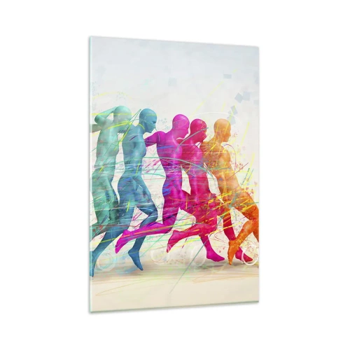 Impression sur verre - Image sur verre - Silhouettes colorées de coureurs en mouvement - 80x120cm - Harmonie du mouvement - Décoration murale moderne pour le salon et la chambre ARTTOR