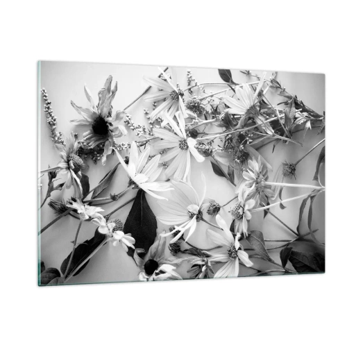 Impression sur verre - Image sur verre - Fleurs noires et blanches dispersées dans un arrangement artistique - 120x80cm - Non-un bouquet de fleurs - Décoration murale moderne pour le salon et la chambre ARTTOR