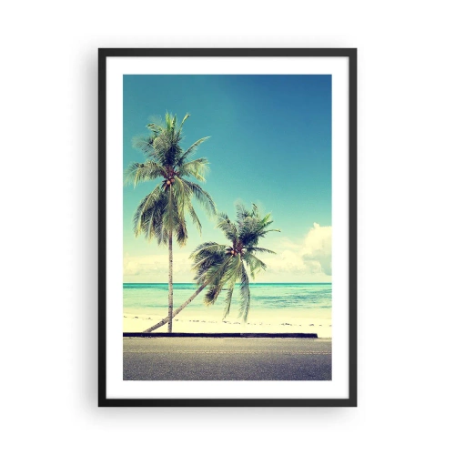 Affiche dans un cadre noir - Poster - Deux palmiers sur la plage avec un ciel bleu - 50x70cm - Il est temps de commencer les vacances - Décoration murale moderne pour le salon et la chambre ARTTOR