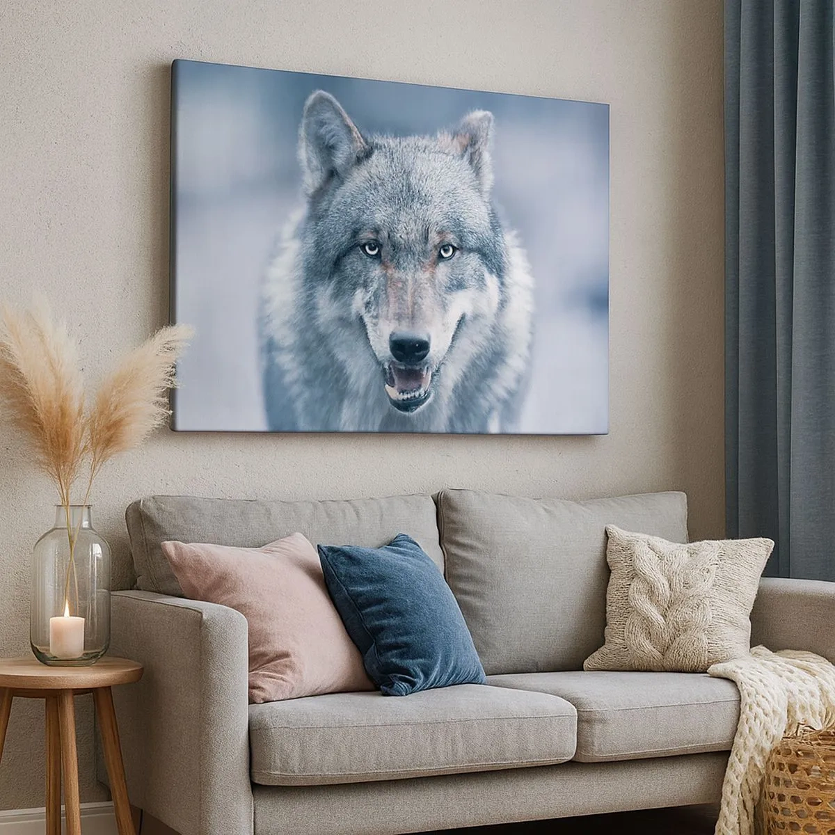 Impression sur toile - Image sur toile - Un loup au regard intense dans un paysage hivernal - 70x50cm - Relèverez-vous le défi ? - Décoration murale moderne pour le salon et la chambre ARTTOR