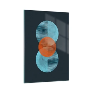 Impression sur verre - Image sur verre - Cercles géométriques dans les tons bleu et orange - 80x120cm - Composition symétrique - Décoration murale moderne pour le salon et la chambre ARTTOR