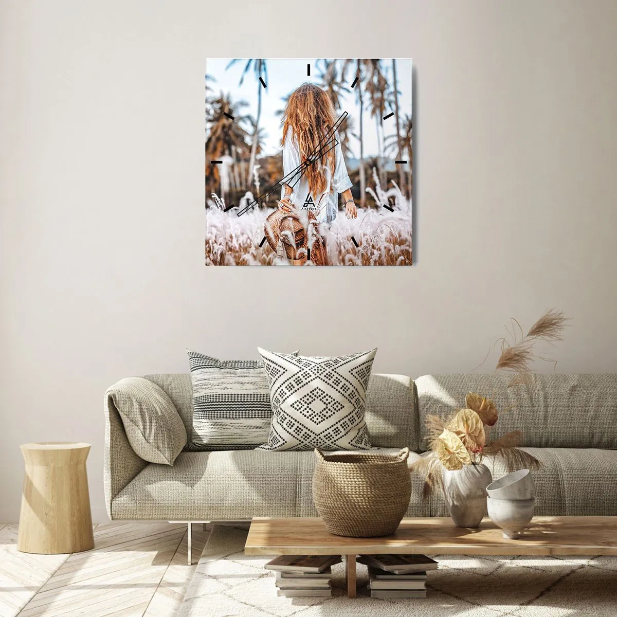 Horloge murale - Pendule murale - Né de peluches d'herbe - 30x30 cm