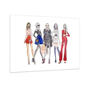 Impression sur verre - Image sur verre - Personnages à la mode dans des tenues élégantes dans l'illustration - 100x70cm - Every week Fashion Week - Décoration murale moderne pour le salon et la chambre ARTTOR