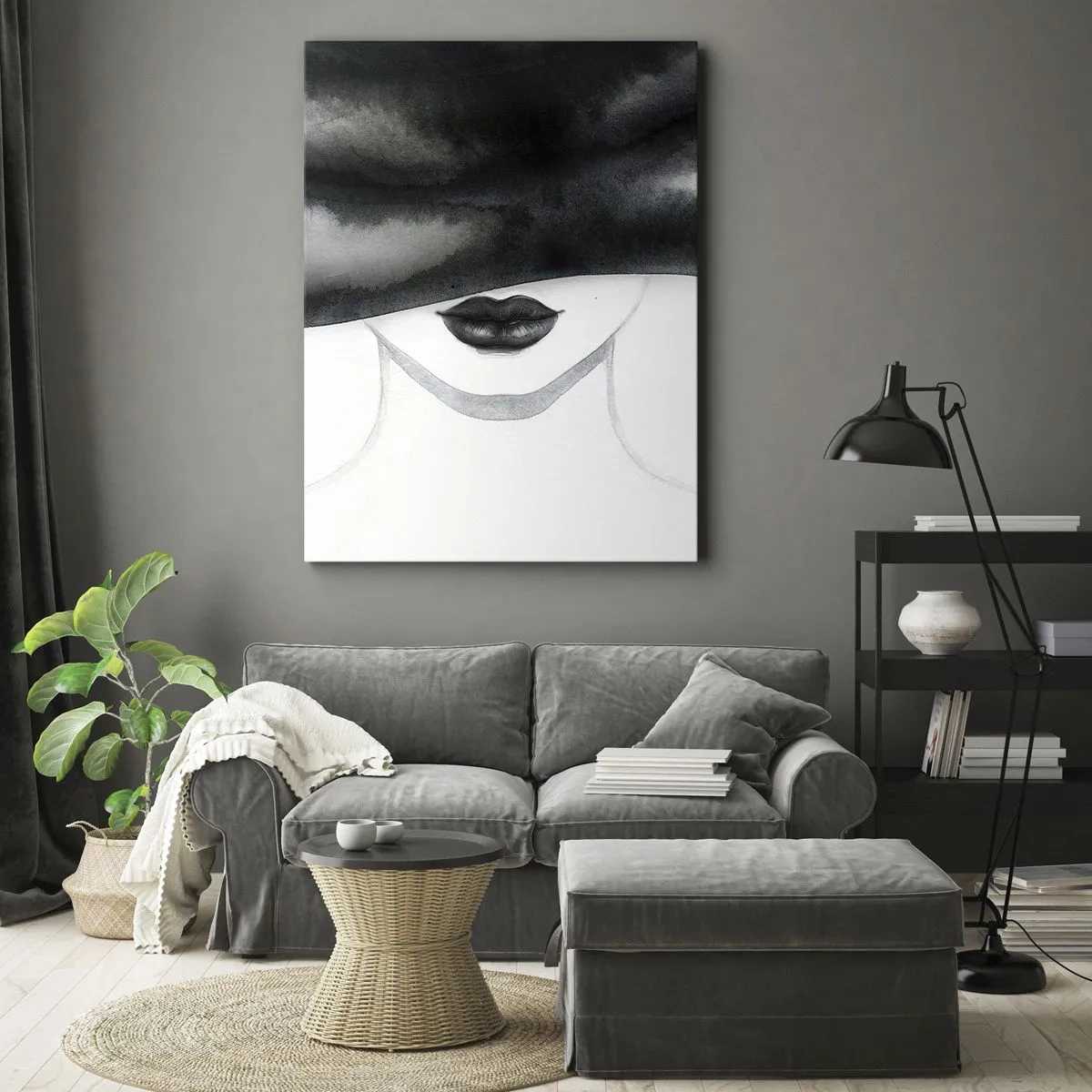 Impression sur toile - Image sur toile - Un portrait subtil d'une femme au visage couvert dans un style monochrome. - 50x70cm - Un mystère sensuel - Décoration murale moderne pour le salon et la chambre ARTTOR