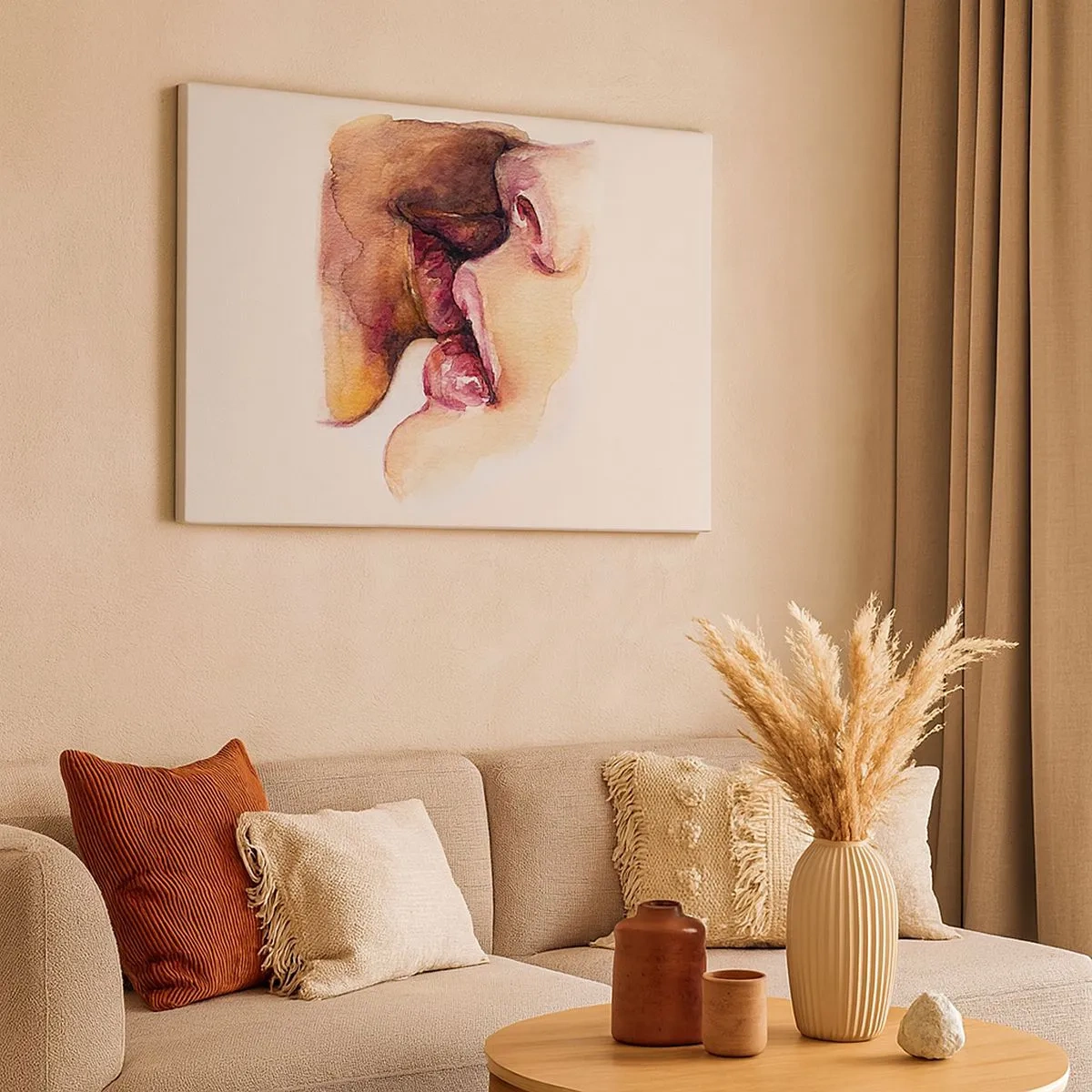 Impression sur toile - Image sur toile - Une aquarelle représentant un gros plan d'un visage - 70x50cm - Comme le jour et la nuit, la terre et le ciel - Décoration murale moderne pour le salon et la chambre ARTTOR