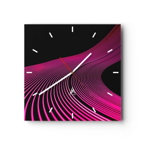 Horloge murale - Pendule murale - Lignes futuristes dans des tons de rose sur fond noir - 30x30cm - Avenue de lumière - Décoration murale moderne pour le salon et la chambre ARTTOR