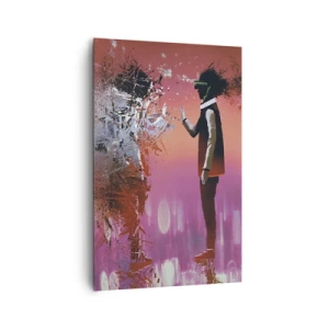 Impression sur toile - Image sur toile - Une scène abstraite avec une figure futuriste et des éléments dispersés. - 80x120cm - Pouvez-vous regarder à l'intérieur de vous-même ? - Décoration murale moderne pour le salon et la chambre ARTTOR